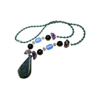 Blue Green Stone Pendant Necklace Boho Gemstone Jewelry Gift Handmade